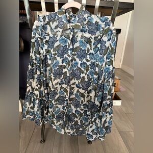 Misa Los Angeles Blue Tiered floral button up blouse